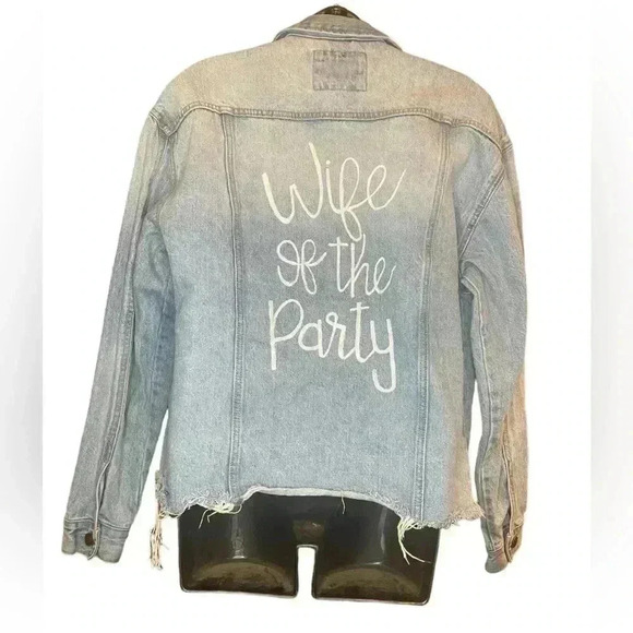 Forever 21 customized personalized denim jacket with WIFE OF THE PARTY oversized - Picture 1 of 6